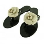 Rose on Black Flip Flop Sandals in UK and Australia